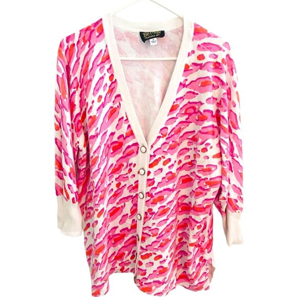 Bob Mackie Wearable Art Cardigan Sweater Womens 1X Pink Animal Print - Picture 1 of 9